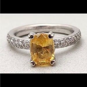 Yellow Sapphire & Diamond Engagement Ring size 5.25